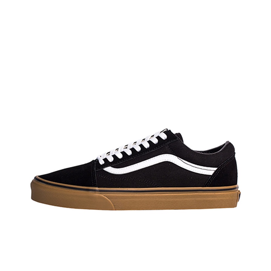 Vans Shoes Old Skool - Vans オールドスクール ブラックガムレザー 耐摩耗性 ロートップ スケートボードシューズ