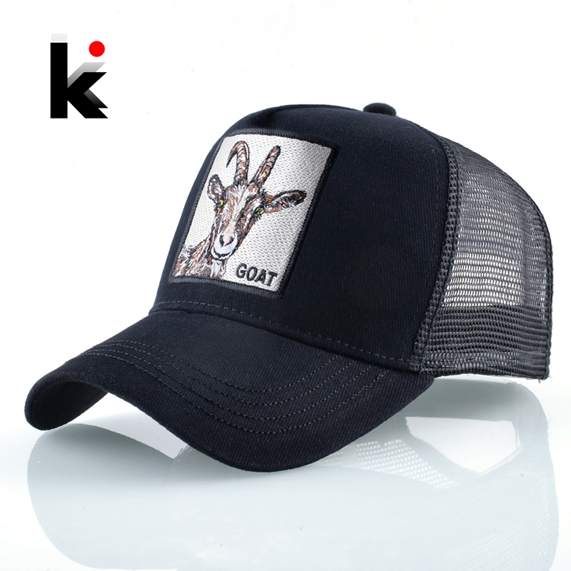 Trucker Cap Mesh - ファッション野球帽男性女性スナップバックヒップホップ骨ビルヤギ刺繍ストリートトラック運転手の帽子通気性メッシュ黒帽子