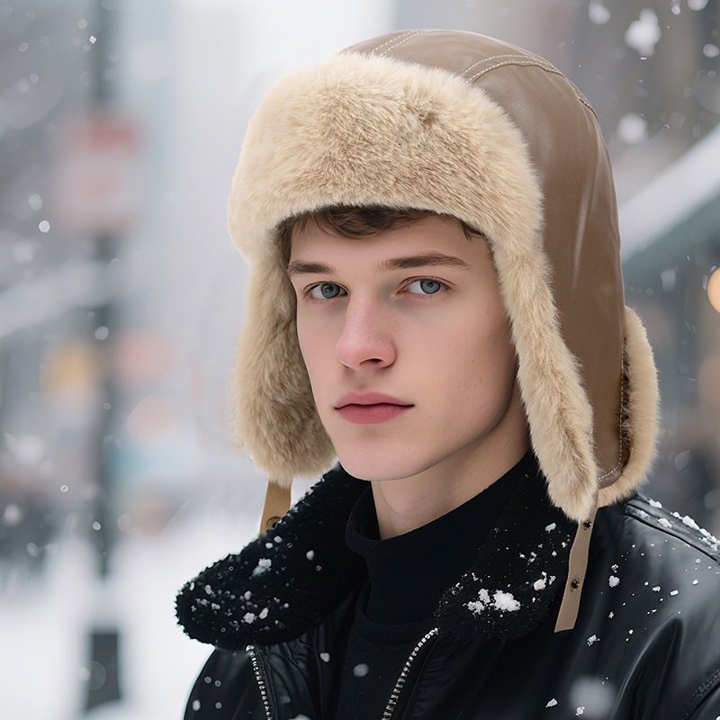 メンズ冬用暖かいPUレザートラッパーハット、フェイクファー耳 - Winter Trapper Hat のレビューと価格