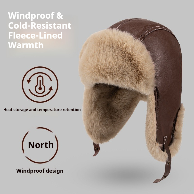メンズ冬用暖かいPUレザートラッパーハット、フェイクファー耳 - Winter Trapper Hat のレビューと価格